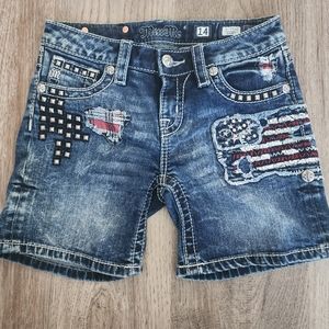 Miss Me Vintage American Flag Blue Jean Shorts